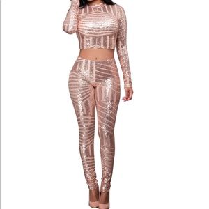 gold sequin pants set